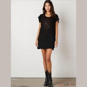 Peruvian Connection Women's Size XL Black Feather Print Cotton T-Shirt Dress